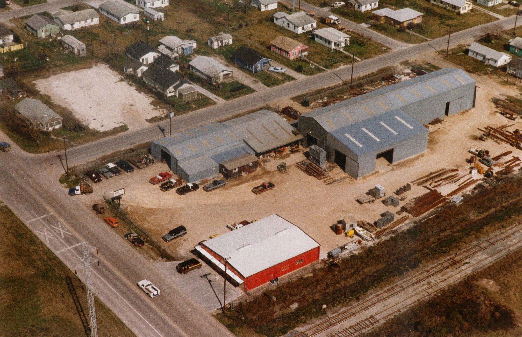 Aerial photo of the original FWF shop.