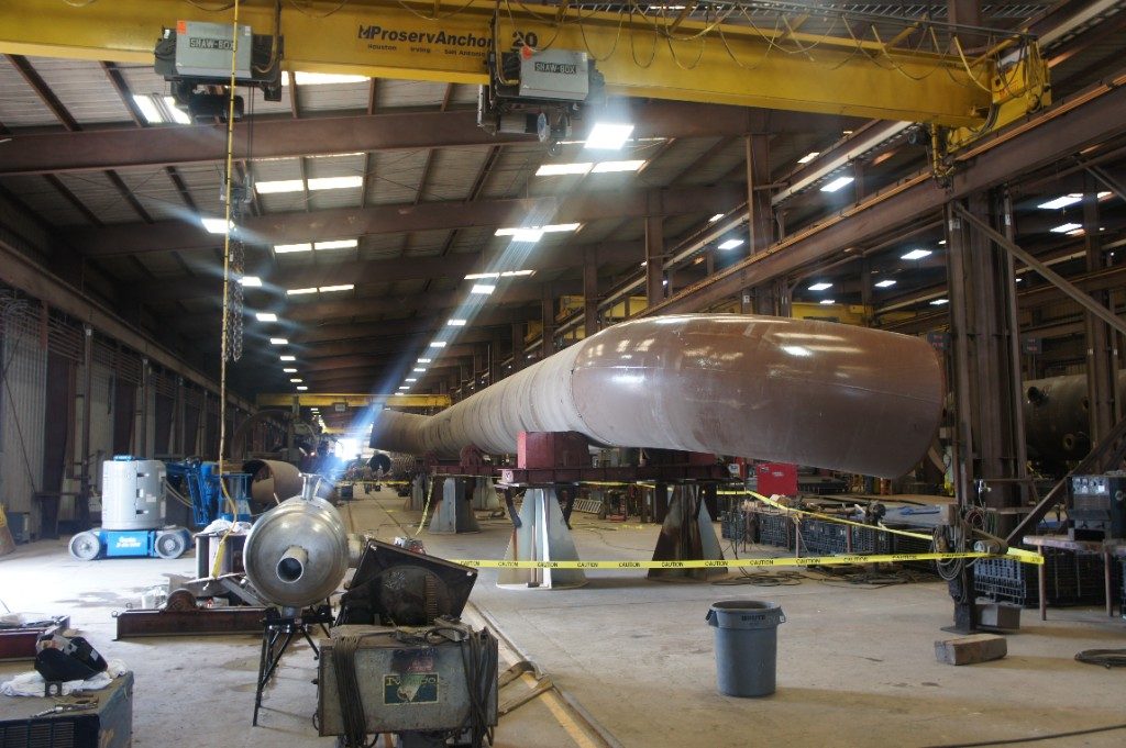 72-inch pipe with an elbow in the fabrication shop