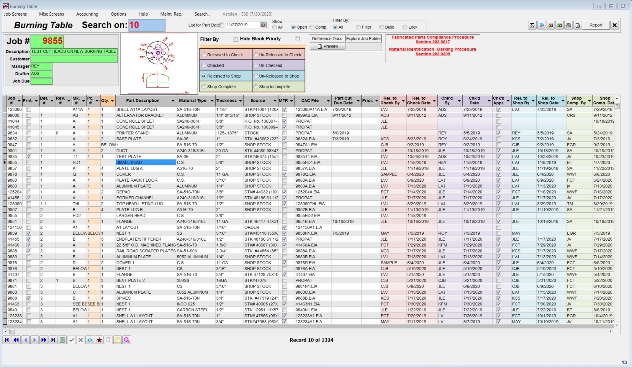 NC cutting table digital burn layout screen